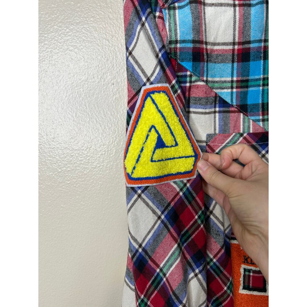 Men’s Large Kleep Gallant Premium Flannel Button Down Shirt Mixed Plaid Patches - Picture 7 of 8